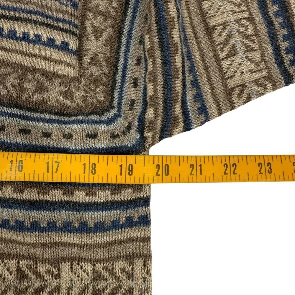 Pure Alpaca Augusto Baby Alpaca Peruvian Geometric Quarter Zip Sweater Beige SM